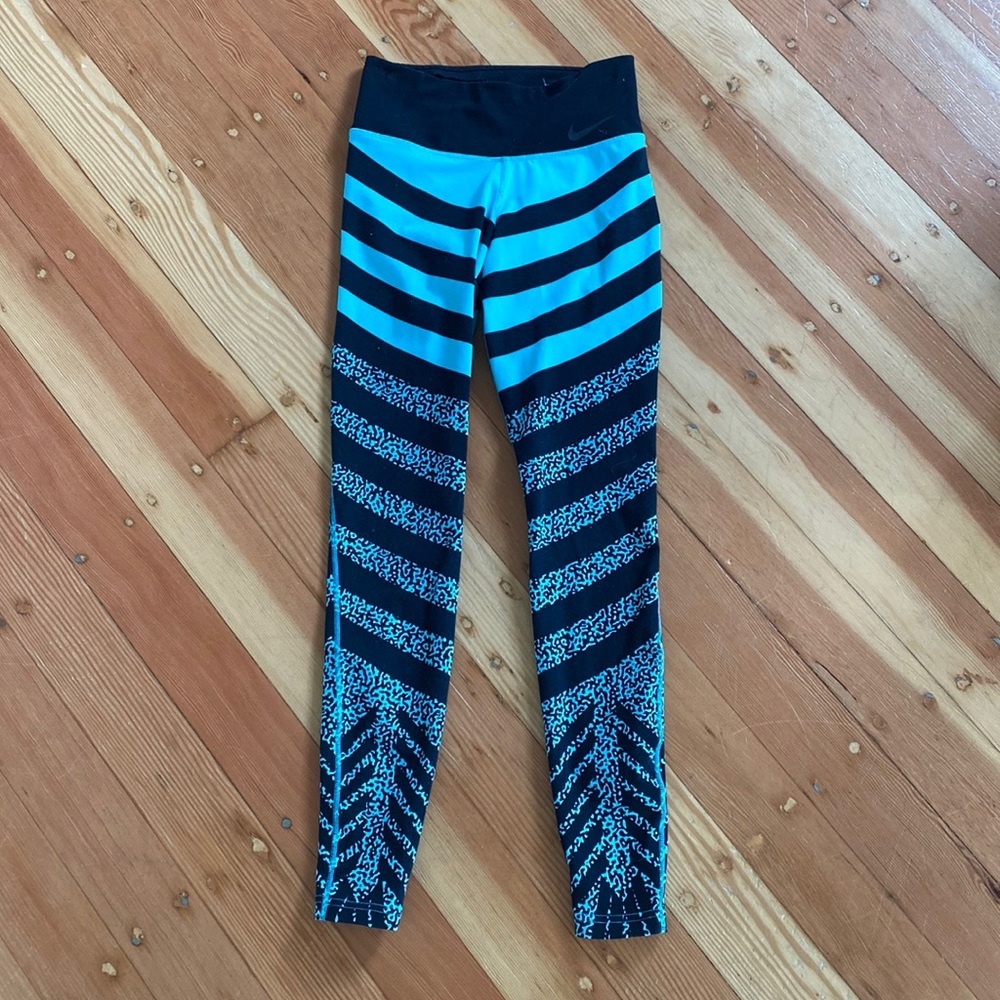 Nike Dri‎ Fit Teal Black Printed Leggings XS